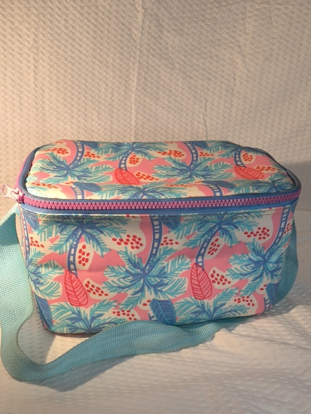 Insulated Tropical Print Lunch Bag - Pink & Blue